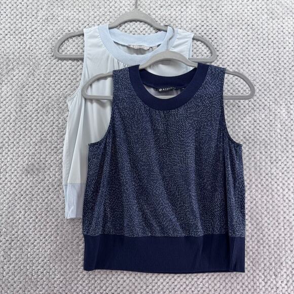 Athleta Top Womens XS Blue Zephyr Ribbed Hem Tank Bundle 2 Active Gym Run Yoga - Picture 1 of 10